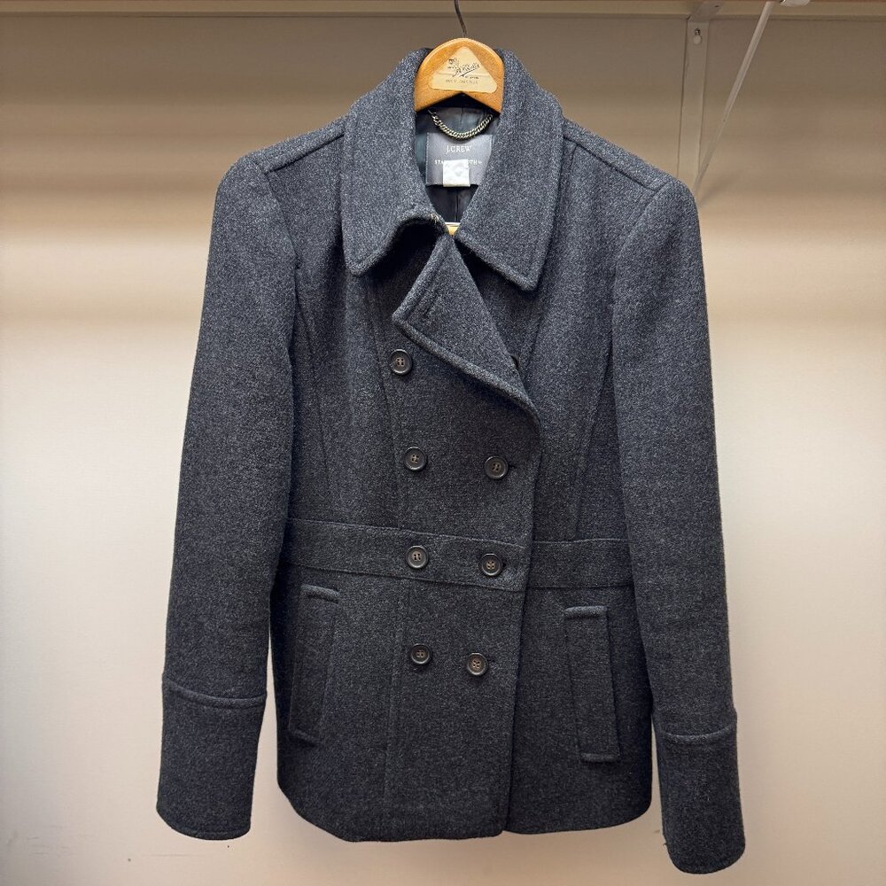 JCREW Wool Gray Peacoat Blue Stadium Cloth Nello Gori Vintage Double Breasted